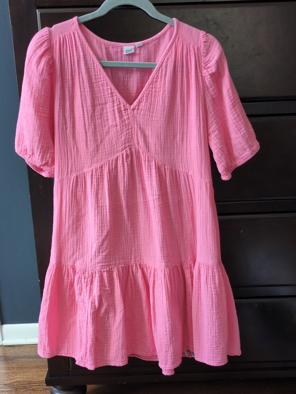 GAP Coral Pink Tiered V-Neck Gauze Dress